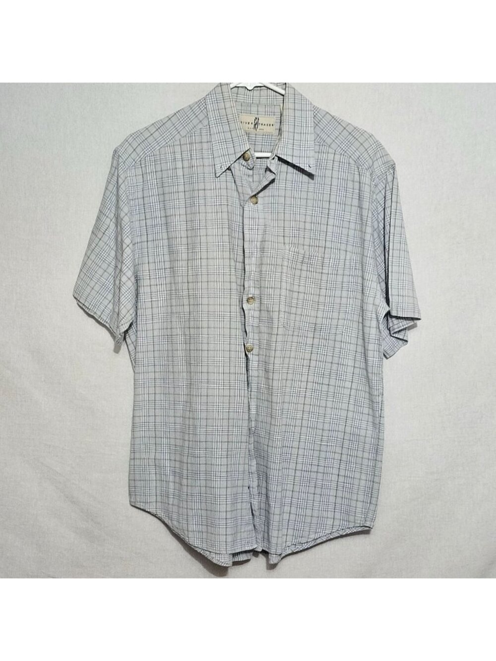 (A1353) River Trader Light Blue Plaid Short Sleeve Flannel 100% Cotton Size M